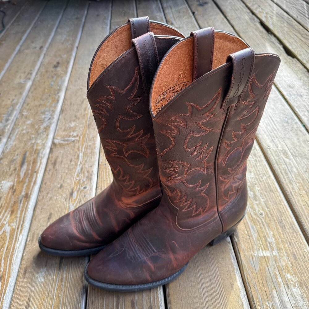 EUC ARIAT Heritage R Toe Brown Leather Western Cowboy Boot - Men's 12 - Picture 1 of 13